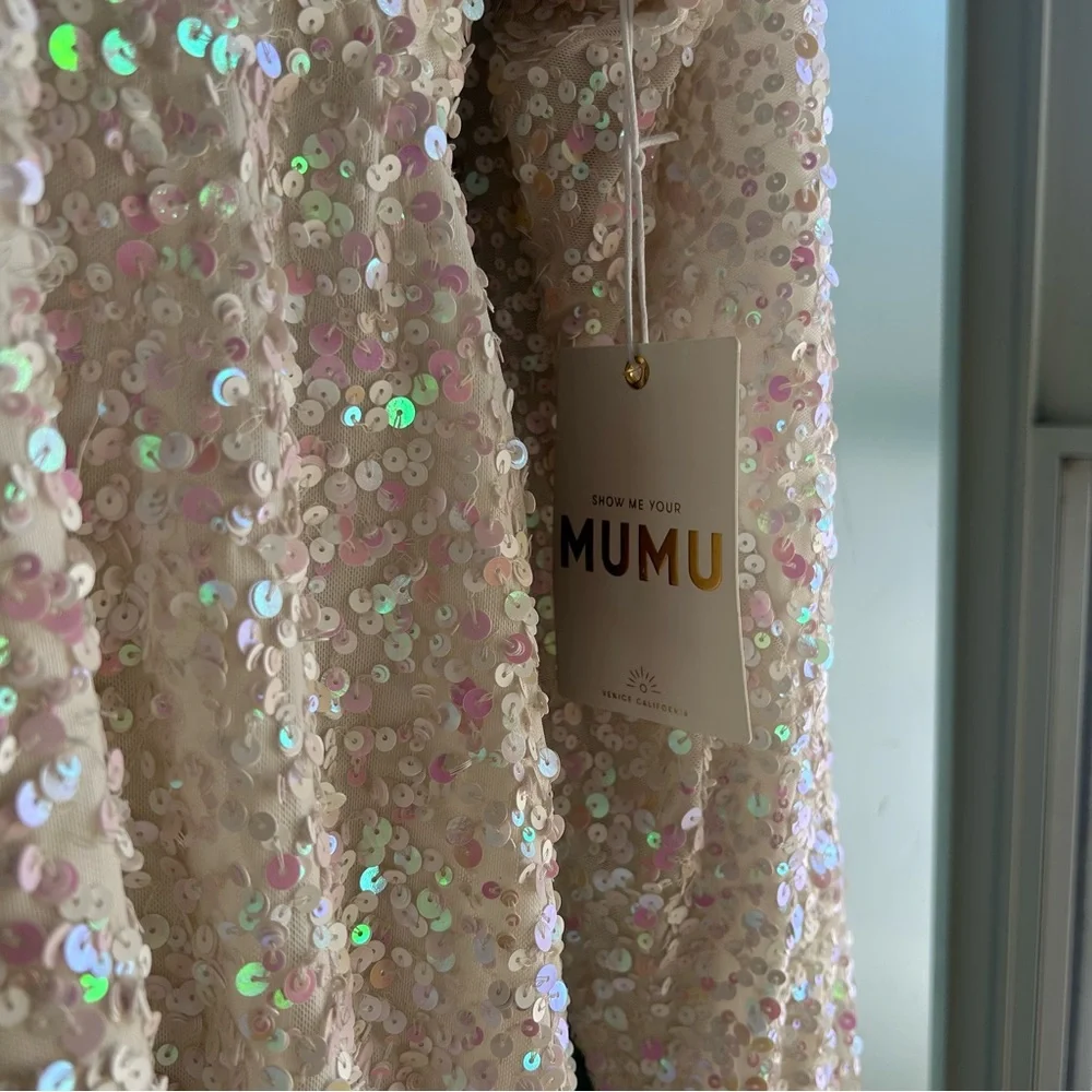 NWT Show Me Your MuMu Kidman Mini Dress Long Sleeve Iridescent Sequin White M - Picture 6 of 14